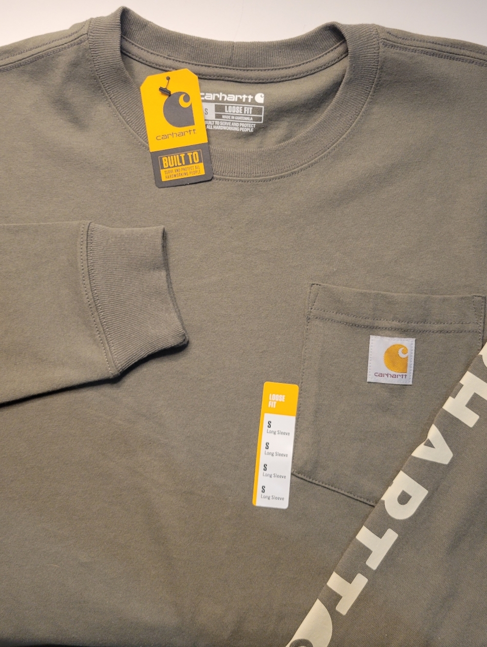 Carhartt Mens TK7061M loose fit Heavyweight Long-Sleeve Logo Green